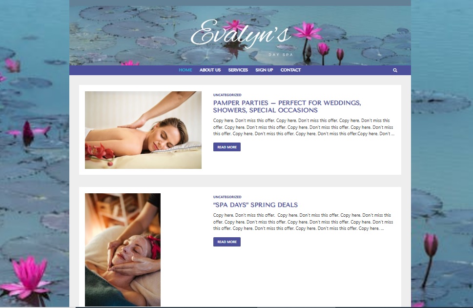 day spa web design sample