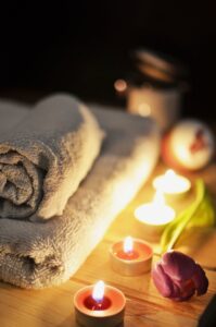 spa candles towel